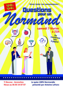 affiche soirée quiz "questions pour un normand" réalisée par Lauriane Rio